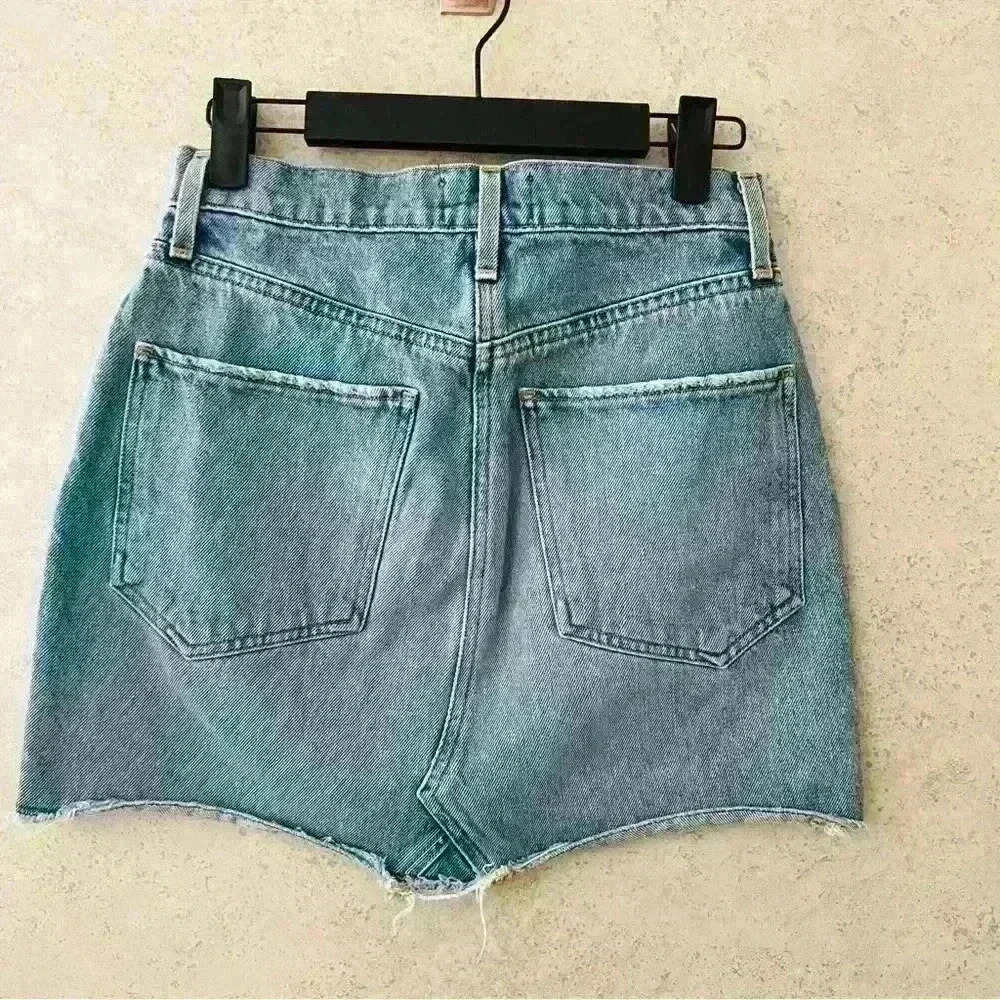 AGOLDE WOMENS QUINN HIGH RISE DISTRESSED DENIM MINI SKIRT MEDIUM WASH SIZE 25 - Picture 5 of 7